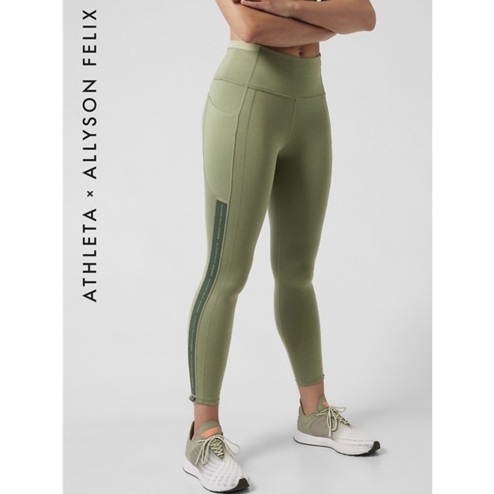 ATHLETA Allyson Felix Legend 7/8 Tight Legging Sport Gym Eucalyptus Olive Sz XS